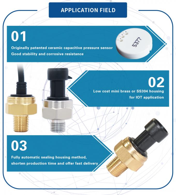 ความต้านทานการกัดกร่อน 4.5VDC ตัวส่งสัญญาณแรงดันเซรามิกทองเหลืองที่อยู่อาศัย 1