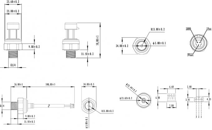 ความต้านทานการกัดกร่อน 4.5VDC ตัวส่งสัญญาณแรงดันเซรามิกทองเหลืองที่อยู่อาศัย 3